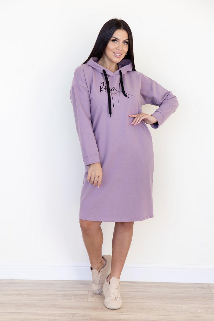Фото товара 21602, теплое платье лилового цвета с капюшоном 