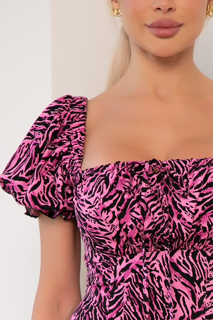 Фото товара 22453, розовое короткое платье с принтом зебра