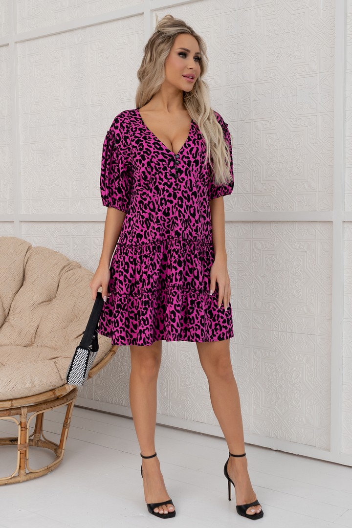 Фото товара 22461, платье цвета фуксия с леопаровым принтом