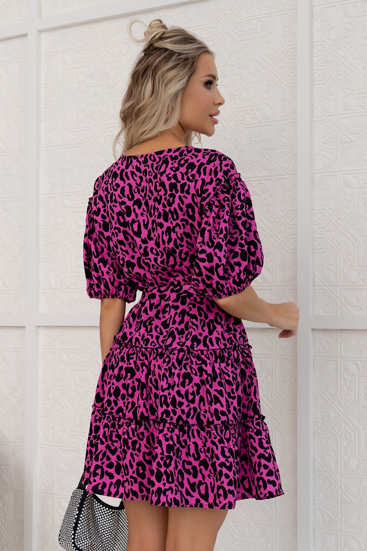 Фото товара 22463, платье цвета фуксия с леопаровым принтом