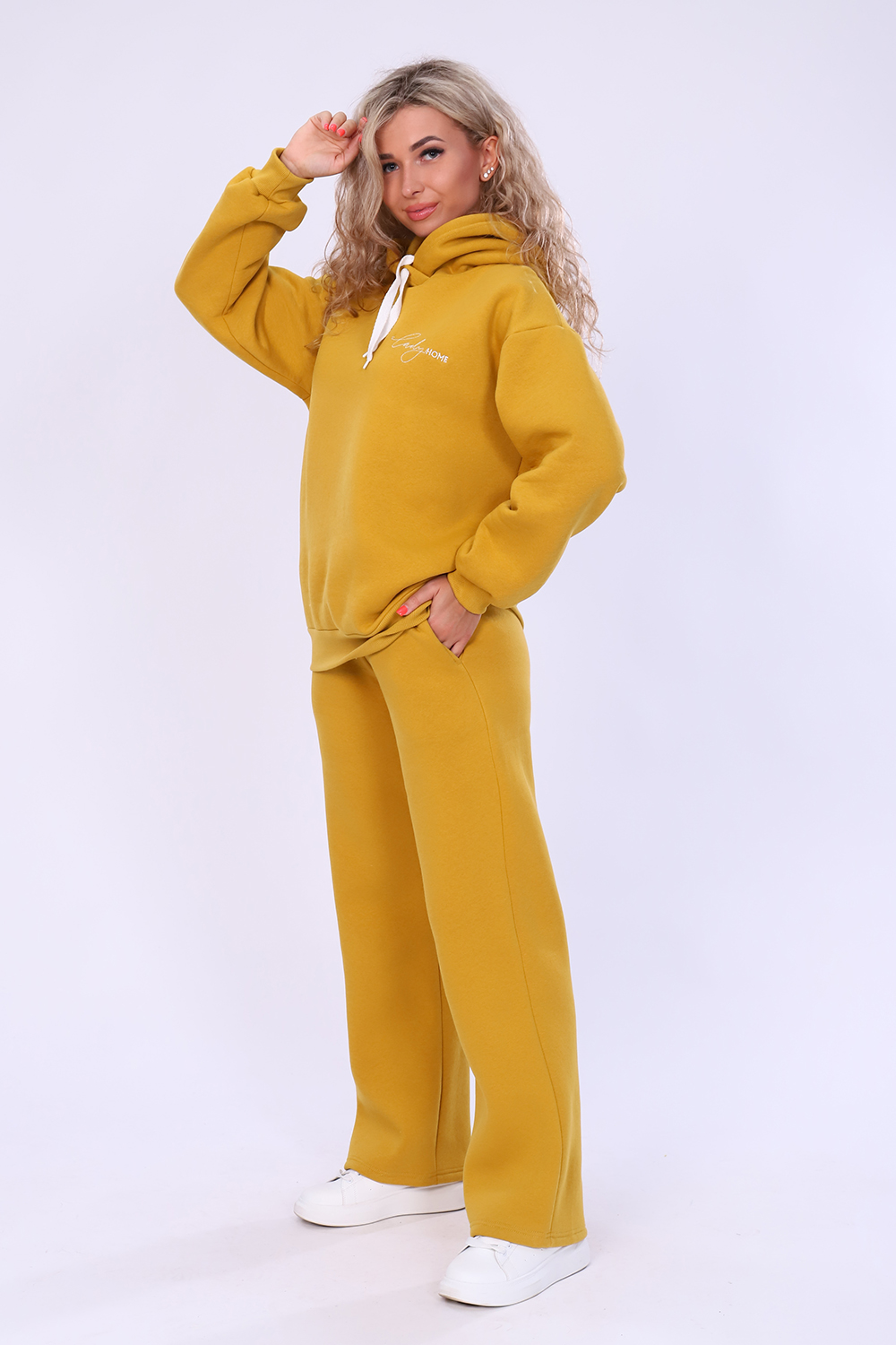 Фото товара 22715, теплый костюм горчичного цвета с начесом