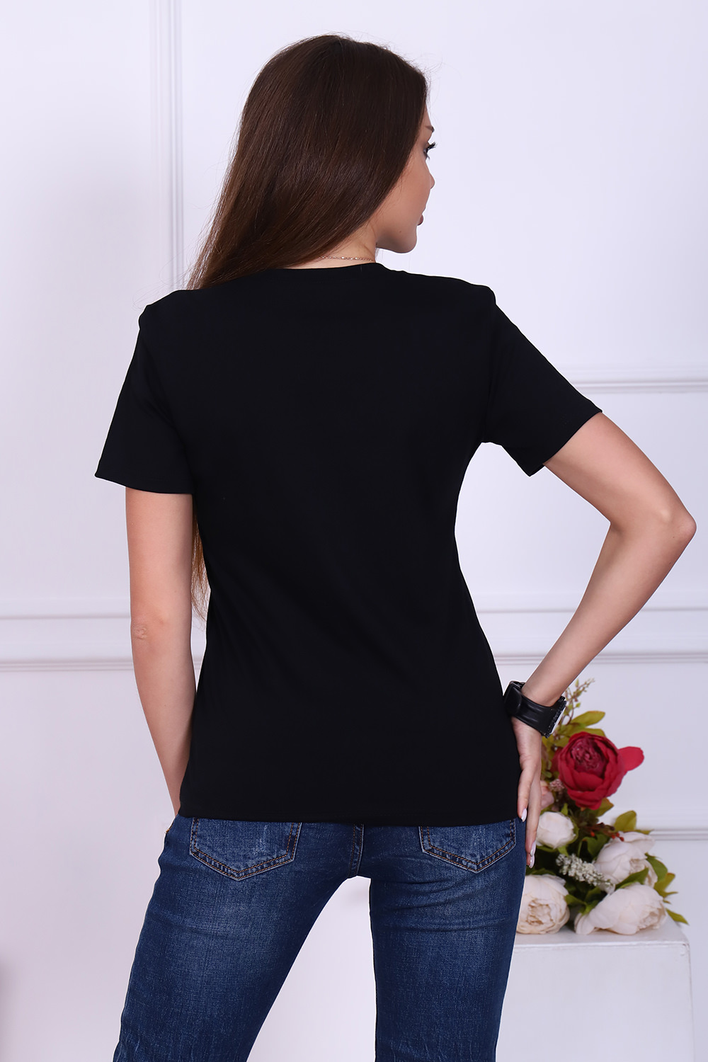 Фото товара 22901, женская черная футболка с принтом
